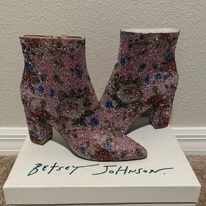 Betsey Johnson Sparkling Pink Floral Booties